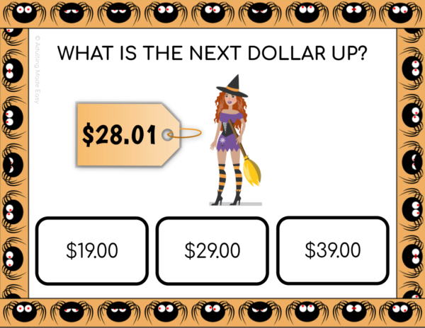 Halloween Next Dollar Up Task Cards