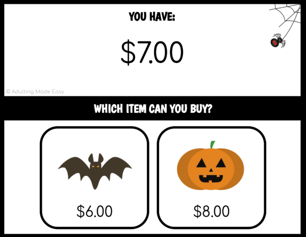 Halloween Which Item Can I Buy? Task Cards