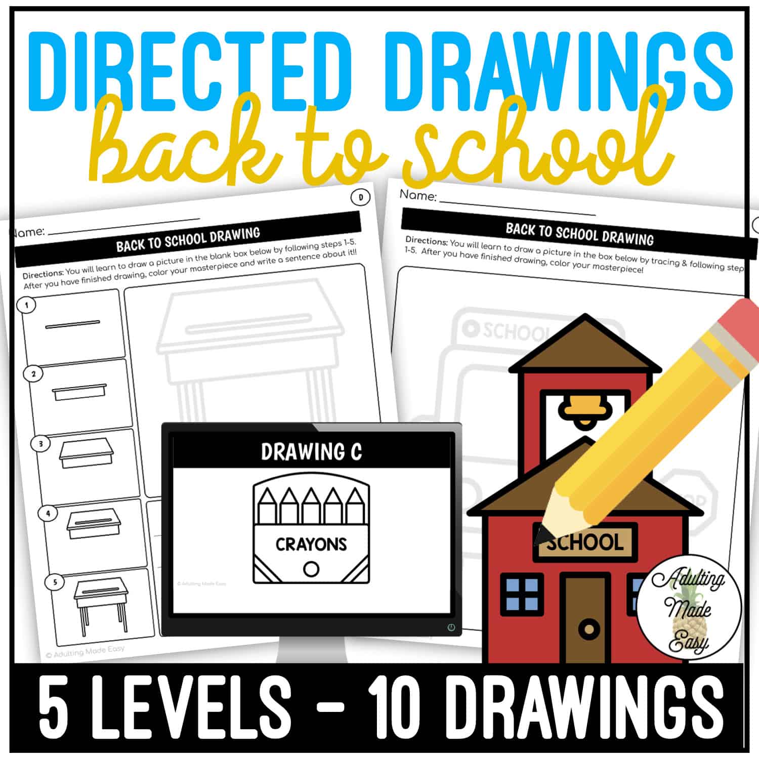 Back To School Art Directed Drawing Worksheets