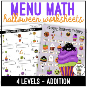 Halloween Bakery Menu Math Addition Worksheets
