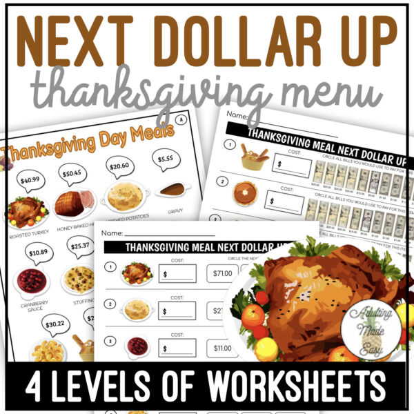 Thanksgiving Menu Next Dollar Up Worksheets