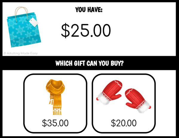 Holiday Which Item Can I Buy? Task Cards