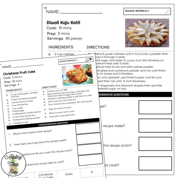 Reading Holiday Recipes Worksheets - Image 2
