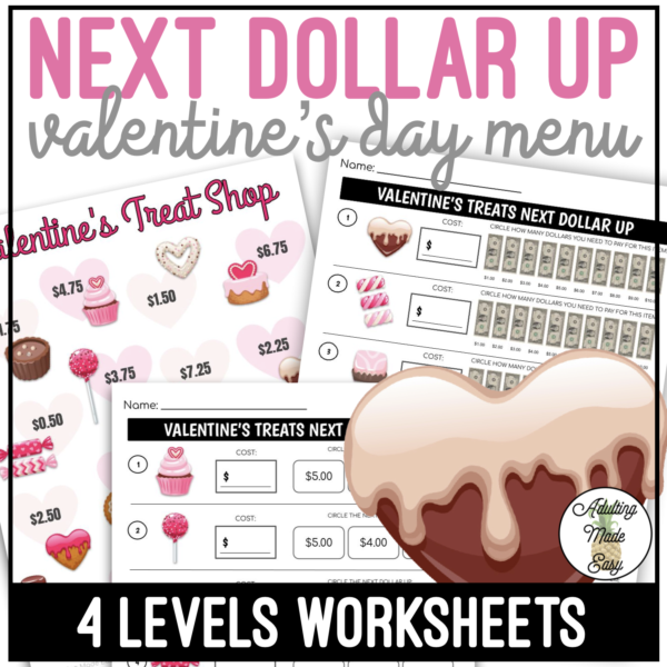 Valentine's Treat Menu Next Dollar Up Worksheets