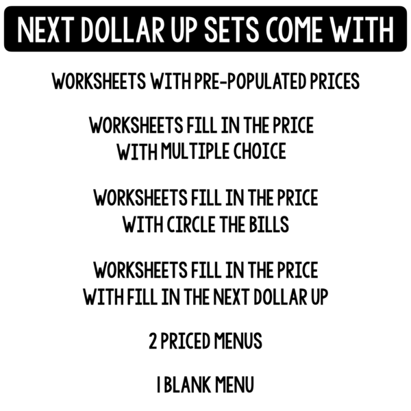 Valentine's Treat Menu Next Dollar Up Worksheets