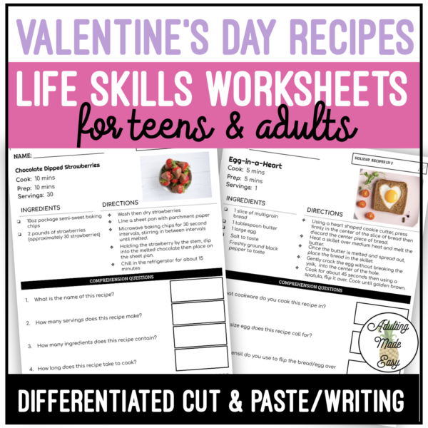 Reading Valentine's Day Recipes Worksheets