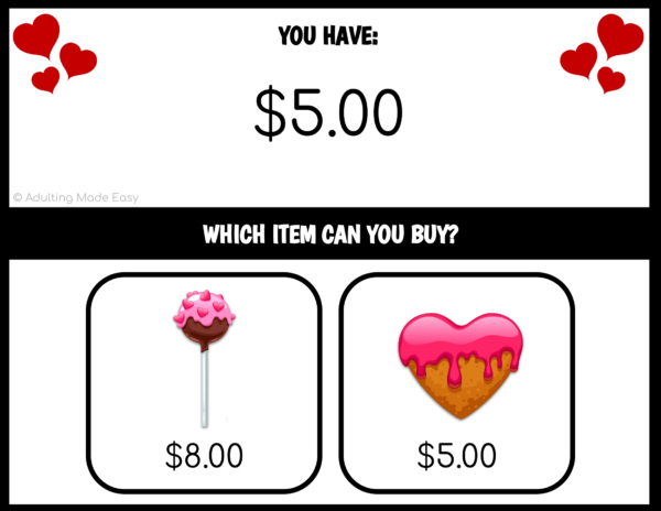 Valentine's Gift Which Item Can I Buy? Task Cards