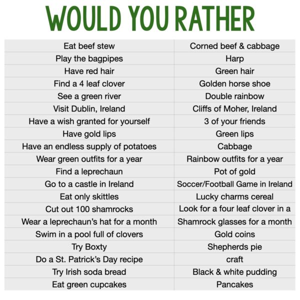 Would You Rather - St. Patrick's Day Activity