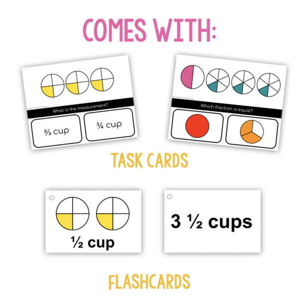 Fraction Measuring Cups Task Cards & Flashcard Work Task Box Activity