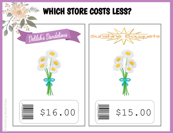 Flower Bouquet Comparison Shopping Task Cards