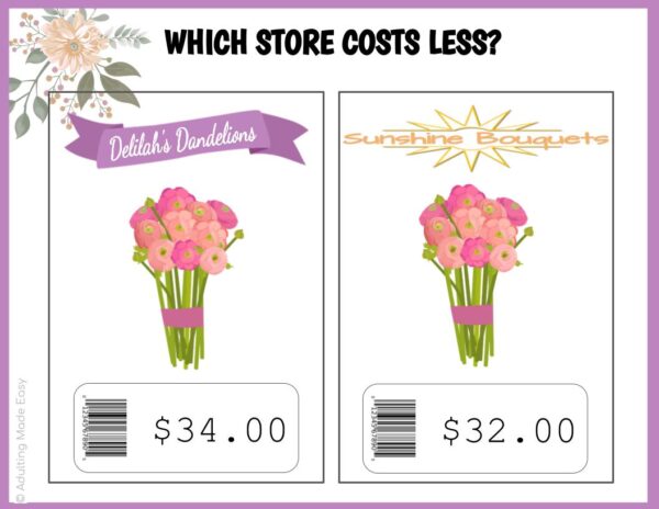 Flower Bouquet Comparison Shopping Digital Task Cards - Image 3
