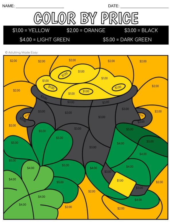 St. Patrick's Day Color By Price Worksheets