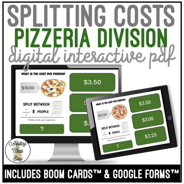 Splitting Costs Division Pizzeria Digital Interactive Activity