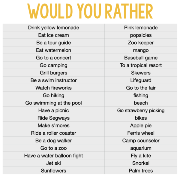 Would You Rather - Summer Activity
