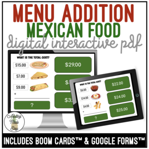Mexican Food Addition Digital Interactive Activity