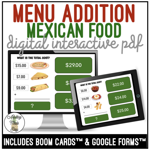 Mexican Food Addition Digital Interactive Activity