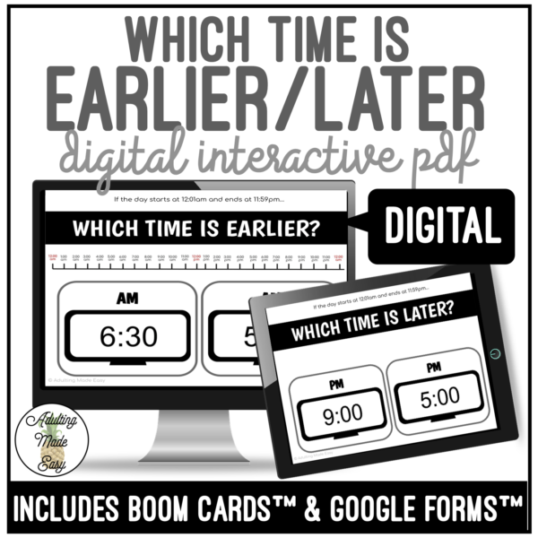 Which Time is Earlier/Later Digital Clocks Digital Interactive Activity