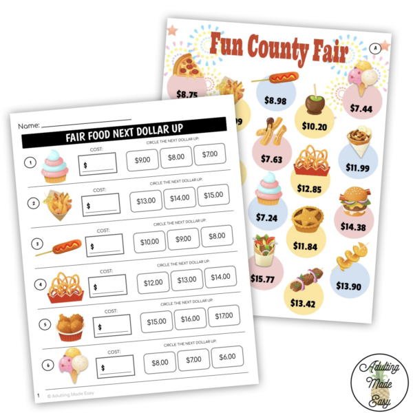 Fair Food Next Dollar Up Worksheets