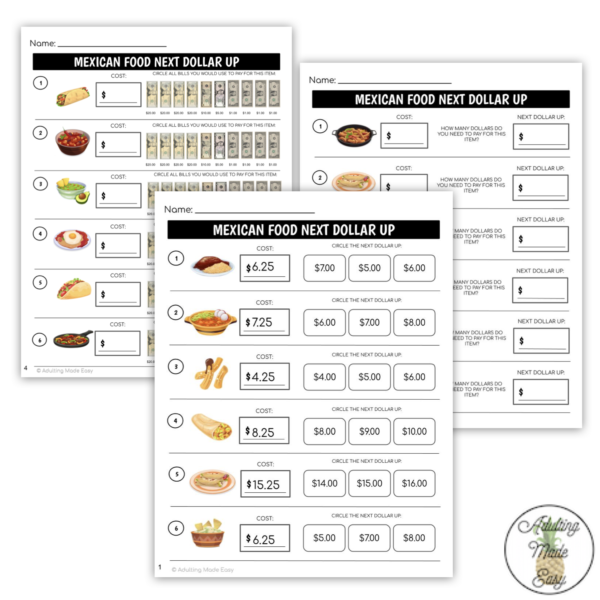 Mexican Food Next Dollar Up Worksheets