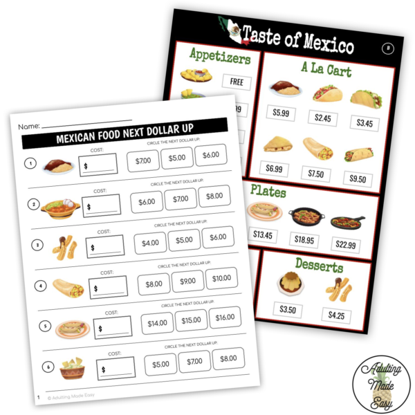 Mexican Food Next Dollar Up Worksheets