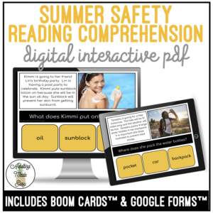 Summer Safety Simplified Reading Comprehension Digital Interactive Activity