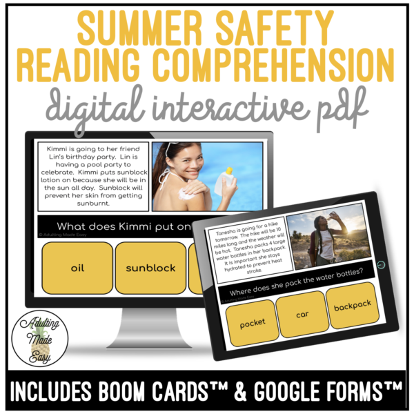 Summer Safety Simplified Reading Comprehension Digital Interactive Activity