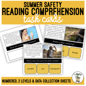 Summer Safety Simplified Reading Comprehension Task Cards
