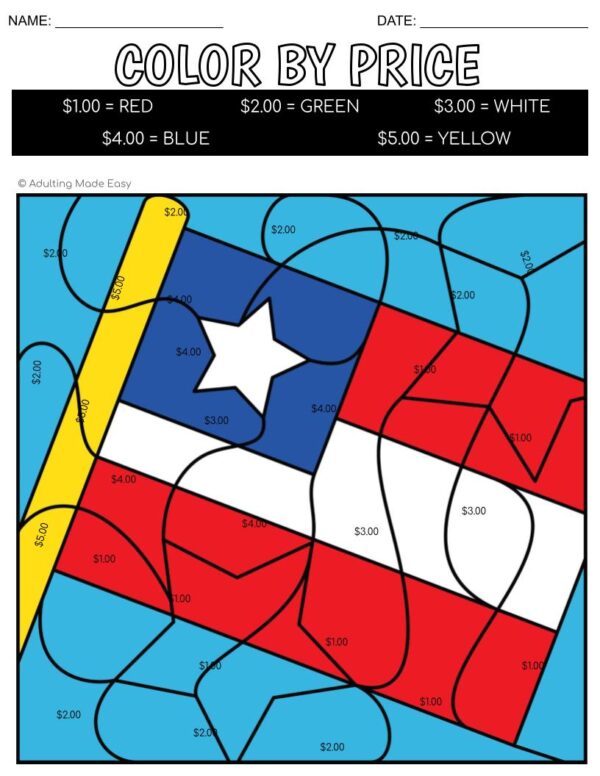 United States Color By Price Worksheets