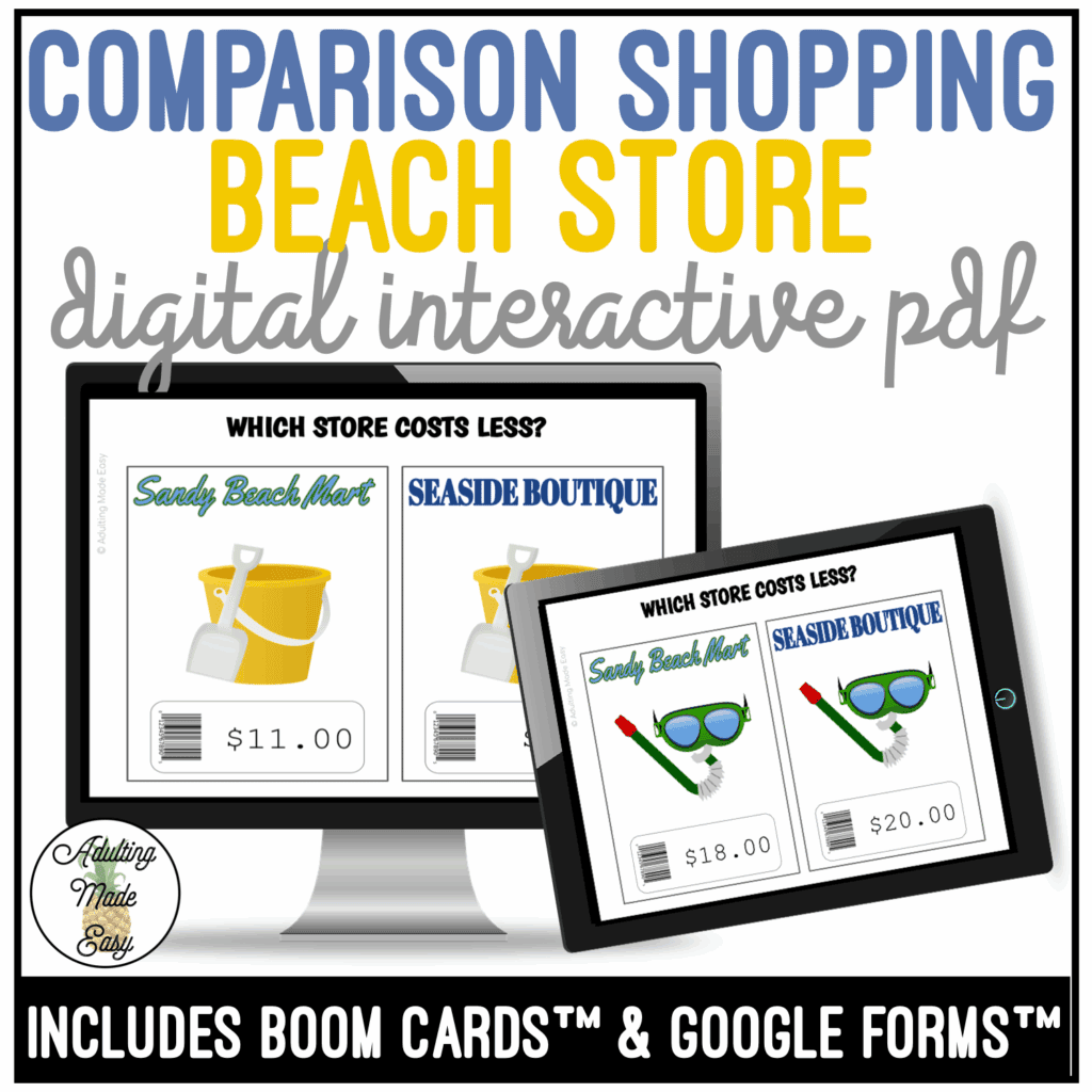 Beach Store Comparison Shopping Digital Task Cards
