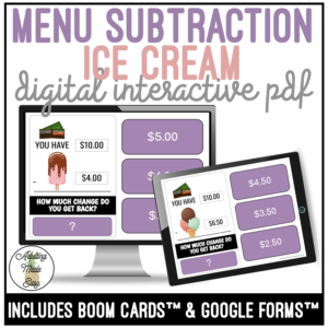Ice Cream Shop - Menu Subtraction Digital Interactive Activity