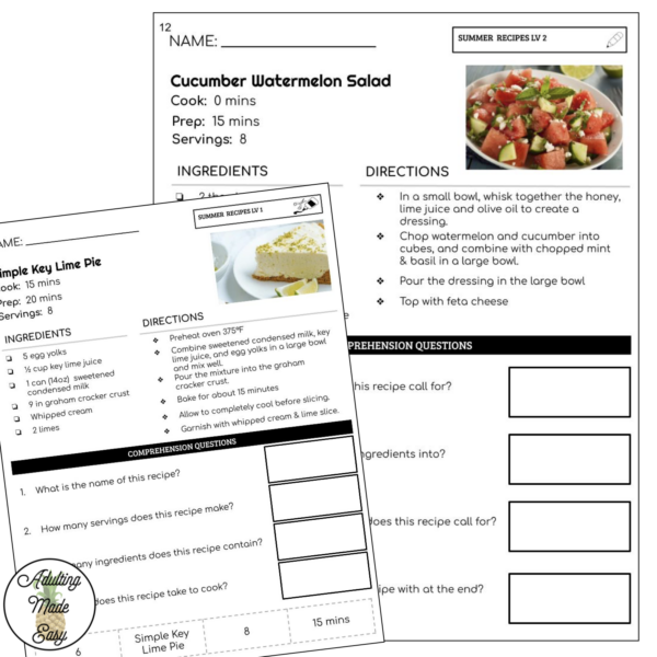 Reading Summer Recipes Worksheets - Image 2