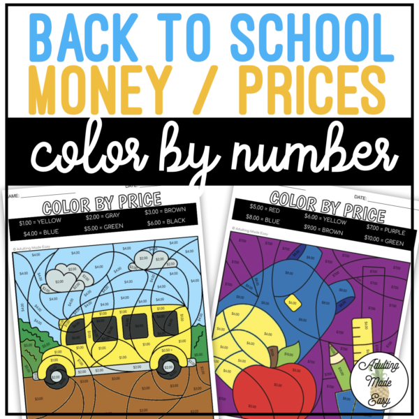 Back To School Color By Price Worksheets