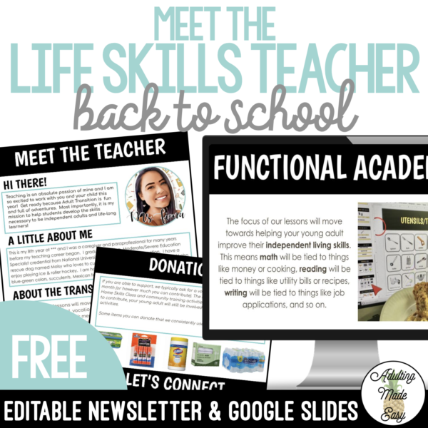 Meet the Life Skills Teacher Newsletter & Presentation Freebie