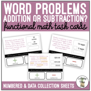 Functional Word Problems Addition or Subtraction? Task Cards