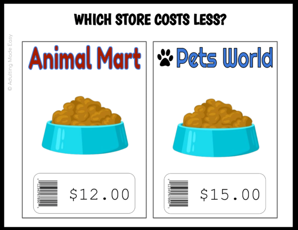 Pet Store Comparison Shopping Task Cards
