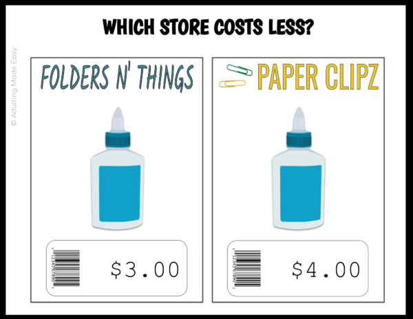 School Supplies Comparison Shopping Task Cards
