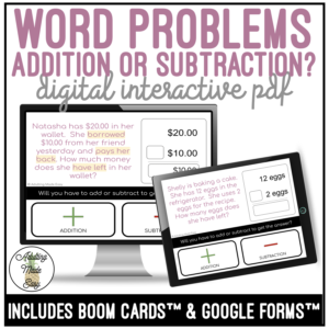 Functional Word Problems Addition or Subtraction? Digital Interactive Activity