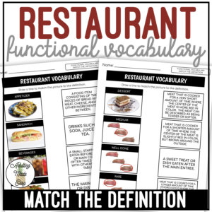 Restaurant Functional Vocabulary DEFINITIONS Worksheets