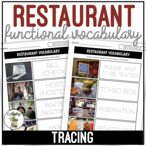 Restaurant Functional Vocabulary TRACING Worksheets