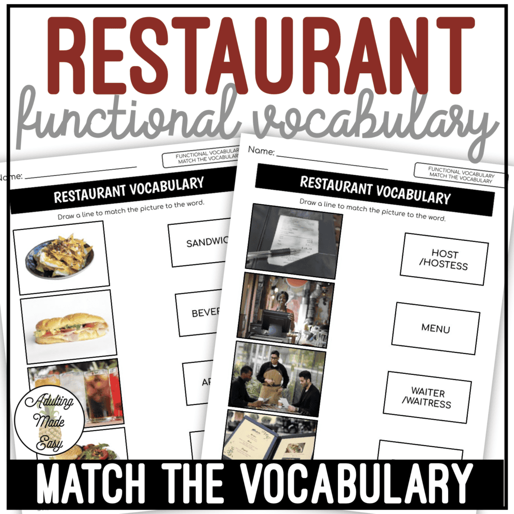 Restaurant Functional Vocabulary MATCH THE WORD Worksheets - Adulting ...
