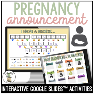 Pregnancy Announcement Google Slides Riddles & Activities