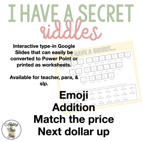 Pregnancy Announcement Google Slides Riddles & Activities - Image 2