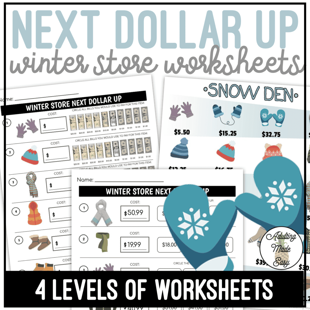 Diggy Total Worksheets.pdf Winter Store Next Dollar Up Worksheets - Adulting Made Easy LLC