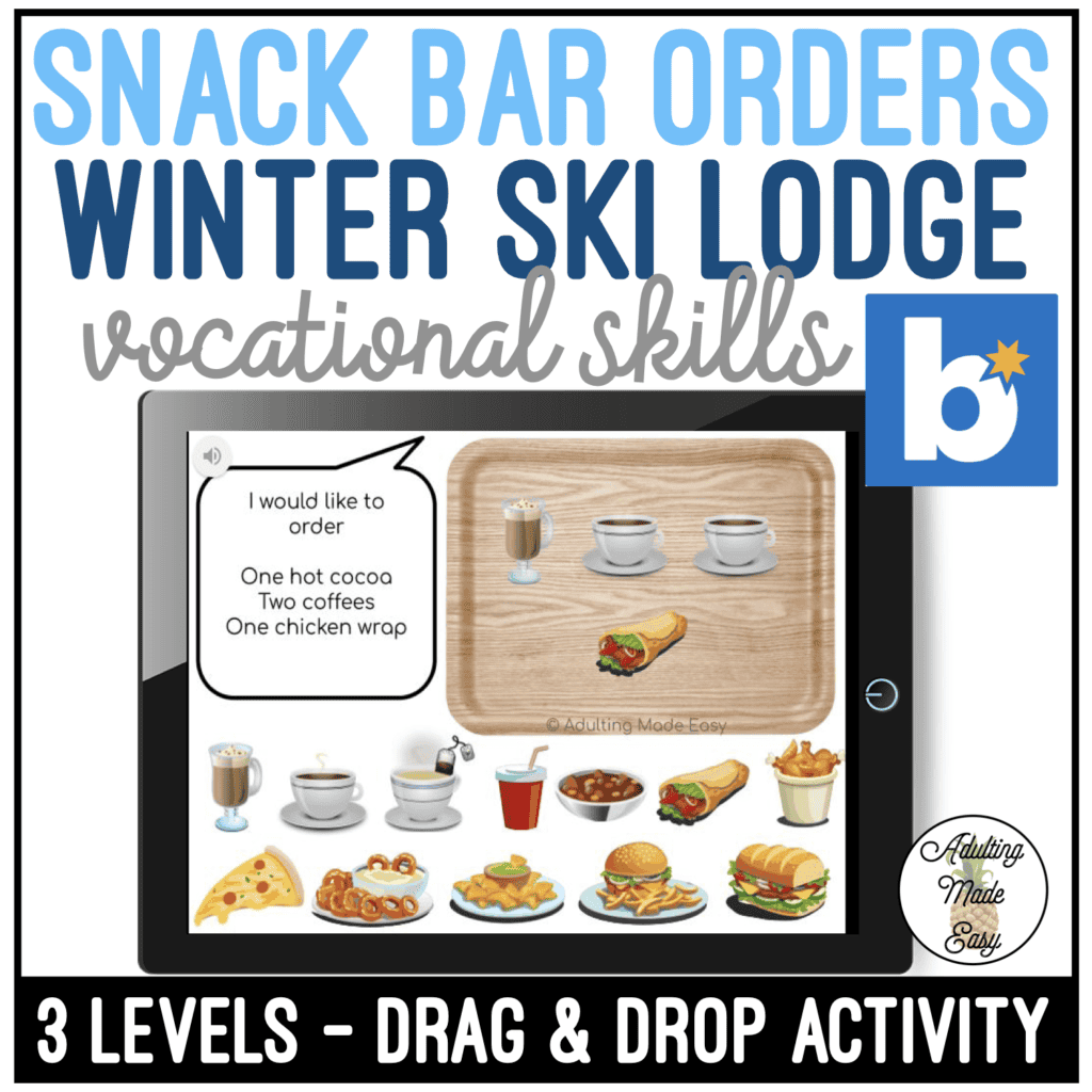 Ski Lodge Snack Bar Orders Drag & Drop Boom Cards - Adulting Made Easy LLC