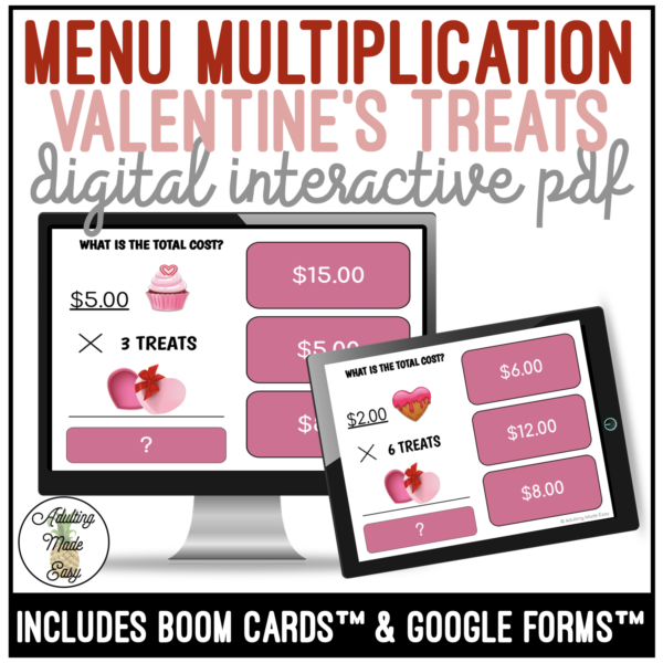 Valentine's Treats Multiplication Digital Interactive Activity