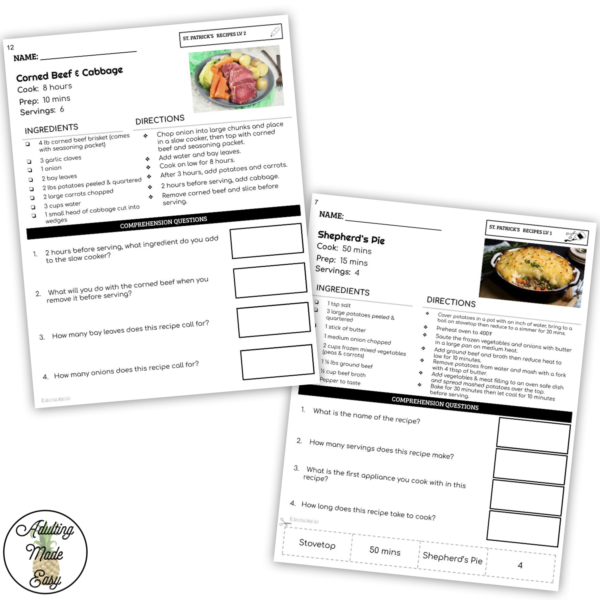 Reading St. Patrick's Day Recipes Worksheets - Image 2