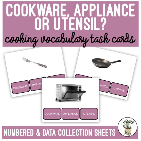 Cookware Appliance or Utensil Task Cards