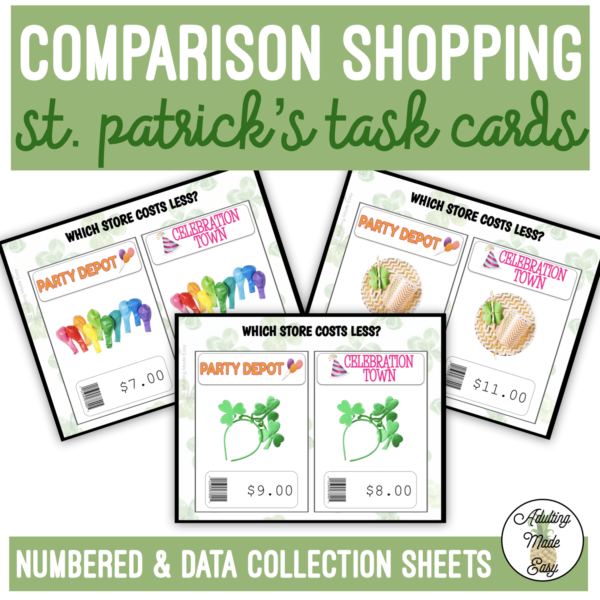 St. Patrick's Comparison Shopping Task Cards