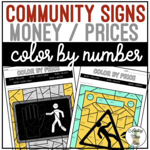 Community Signs Color by Price Worksheets