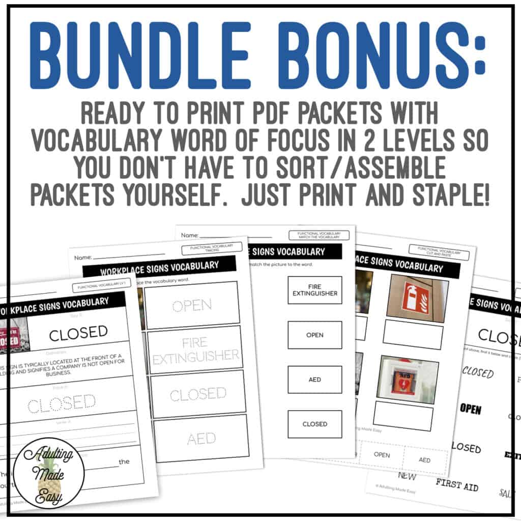Workplace Signs Functional Vocabulary BUNDLE - Adulting Made Easy LLC